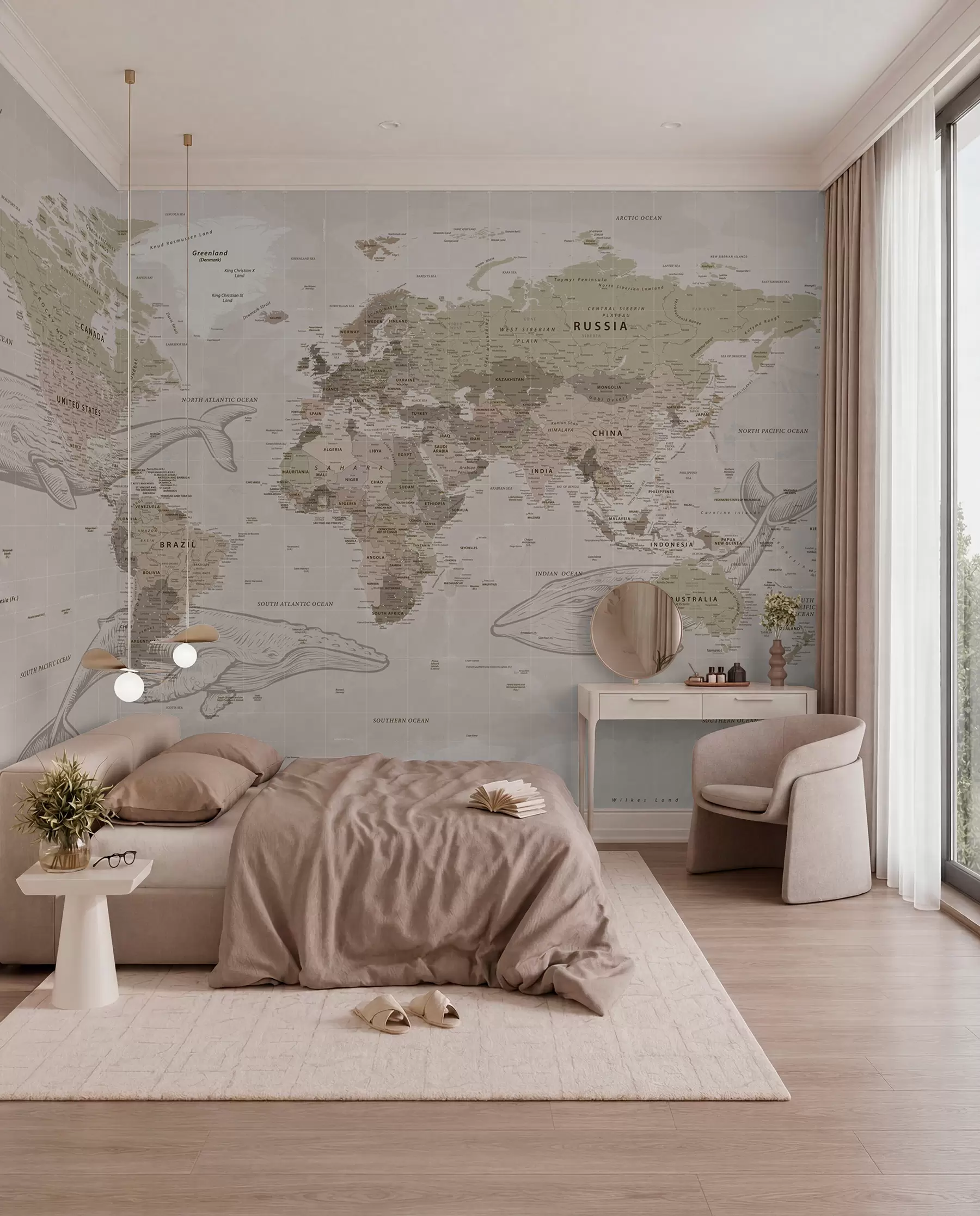 Fototapeta Mapa świata z wielorybami u50449