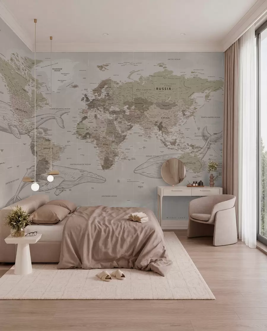Fototapeta Mapa świata z wielorybami u50449