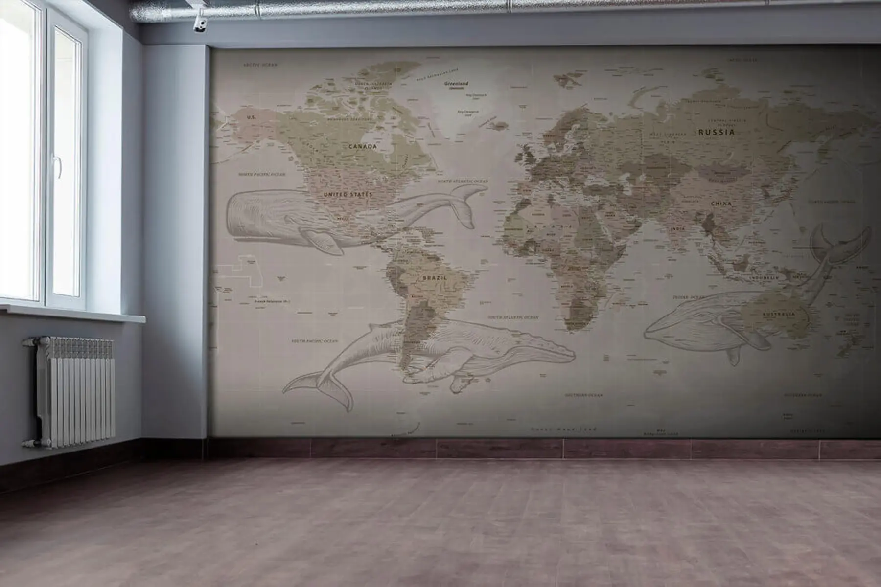 Fototapeta Mapa świata z wielorybami u50449