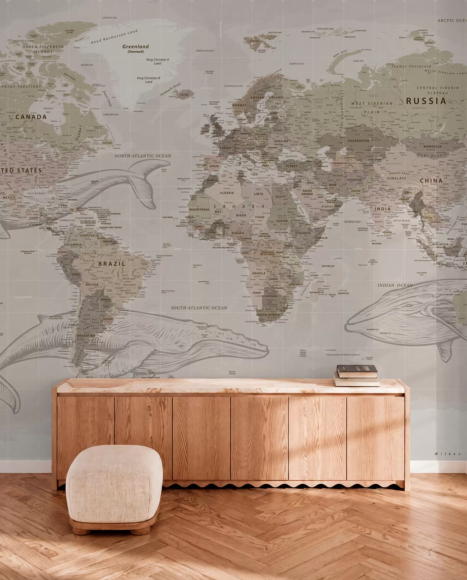 Fototapeta Mapa świata z wielorybami u50449