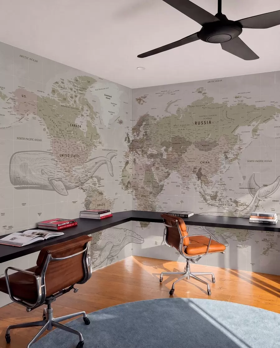 Fototapeta Mapa świata z wielorybami u50449