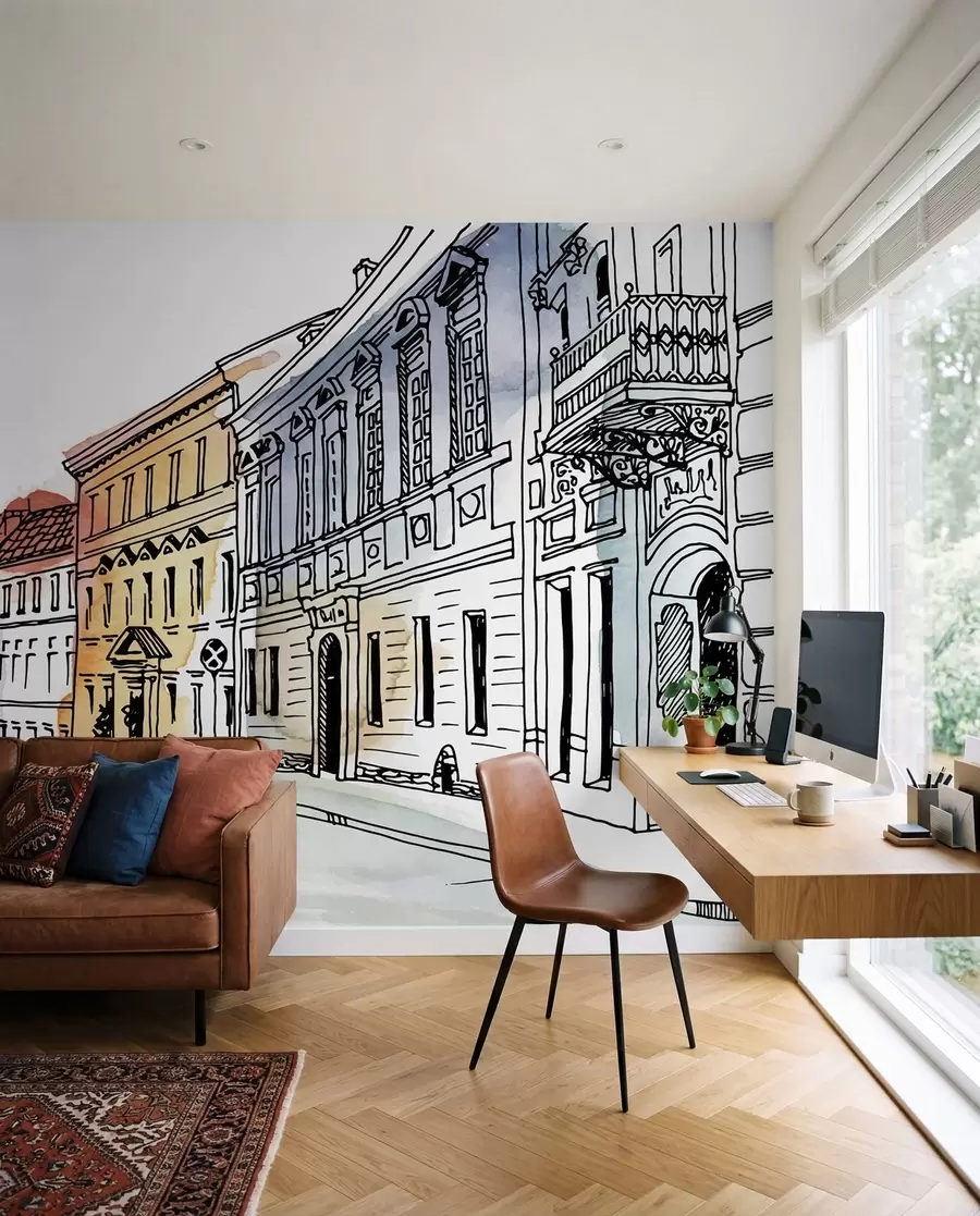 Fototapeta Stare miasto, znacznik i akwarela u51062