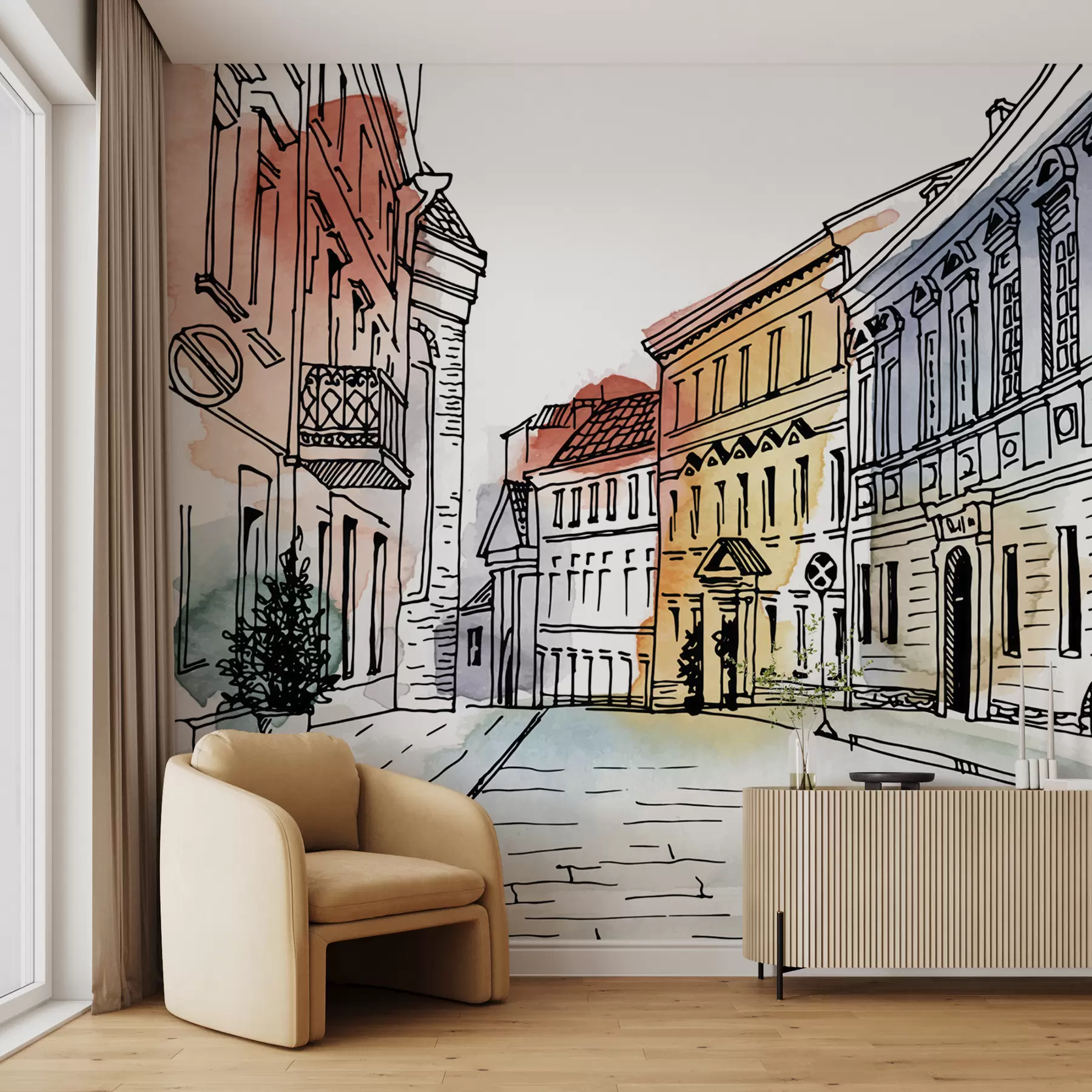 Fototapeta Stare miasto, znacznik i akwarela u51062