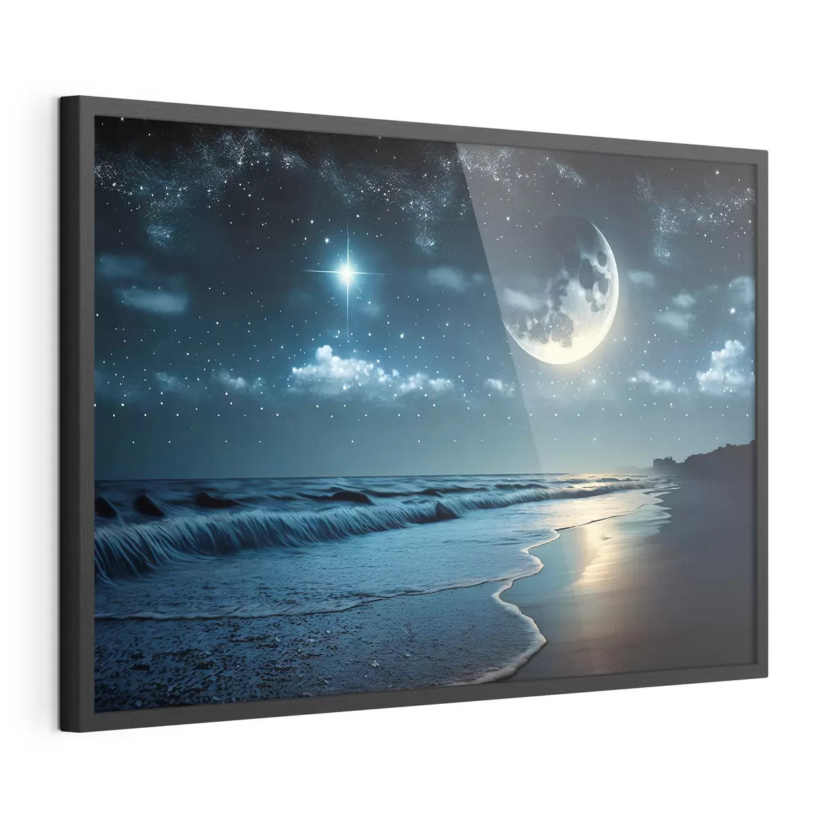 Plakat Ogromny księżyc nad nocnym morzem f31111