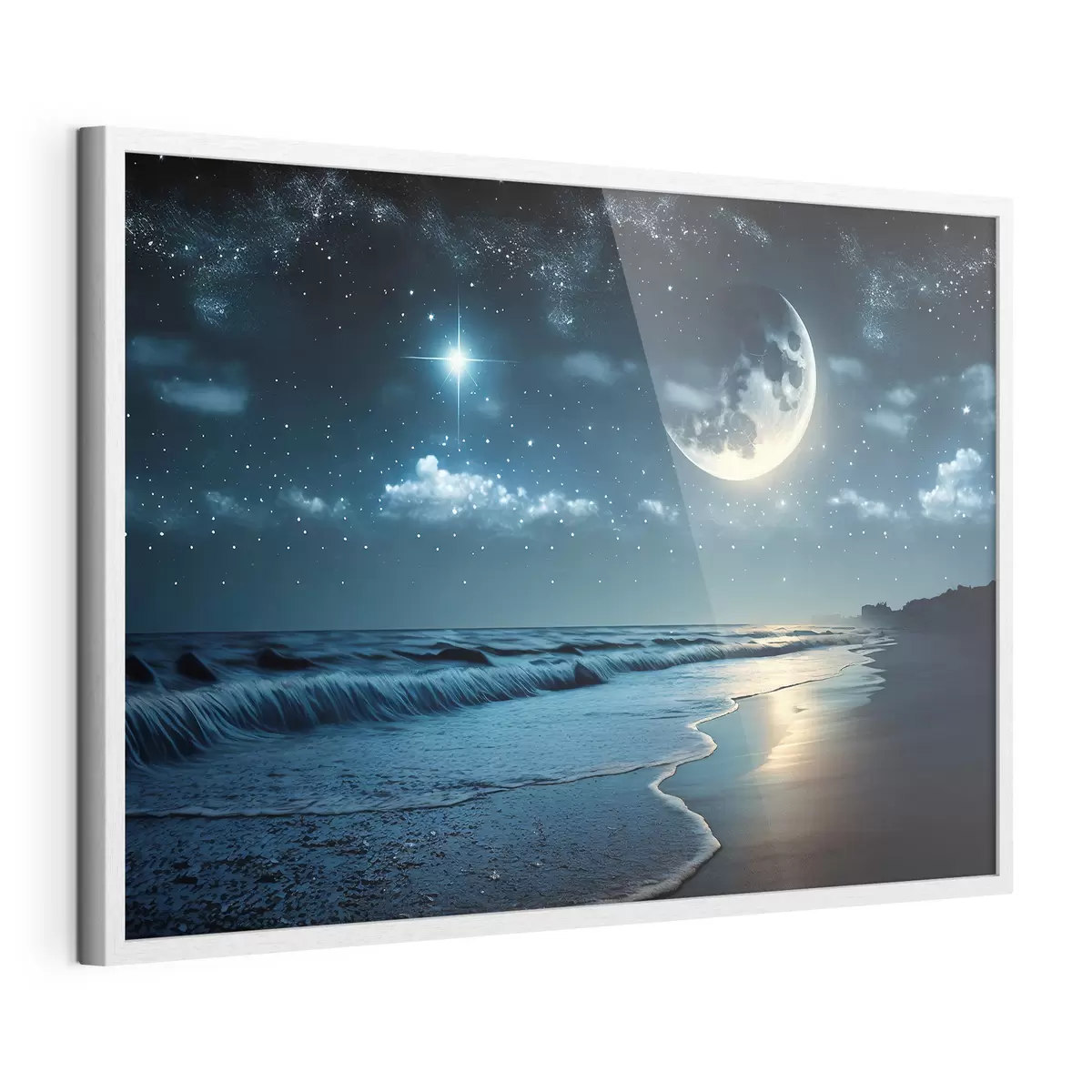 Plakat Ogromny księżyc nad nocnym morzem f31111