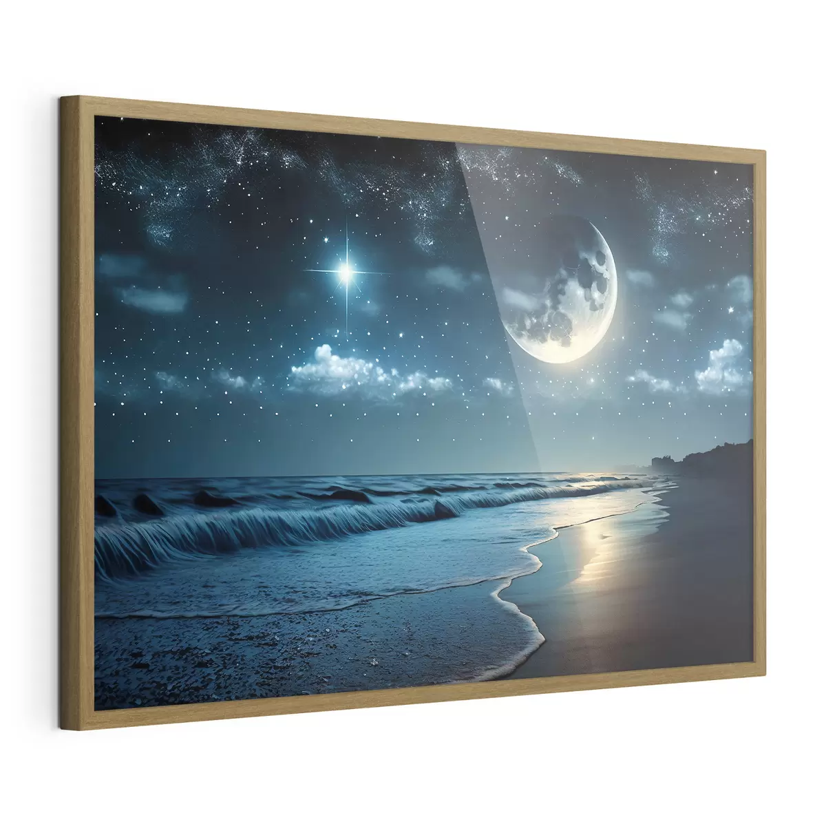 Plakat Ogromny księżyc nad nocnym morzem f31111