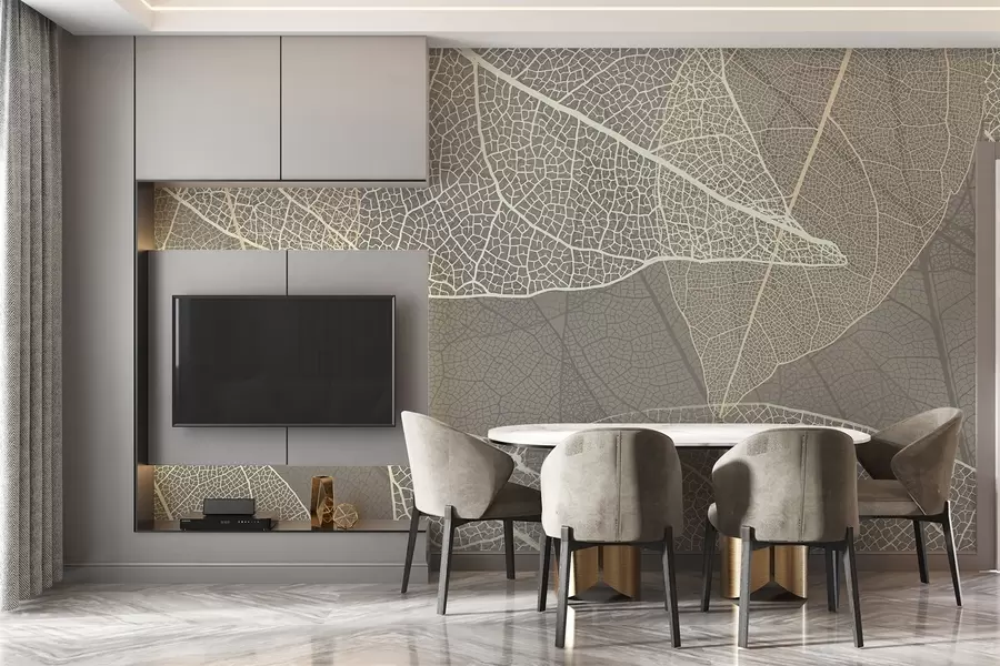 Fototapeta zbliżenie liści z żyłkami w ciepłych odcieniach szarości w02520v2