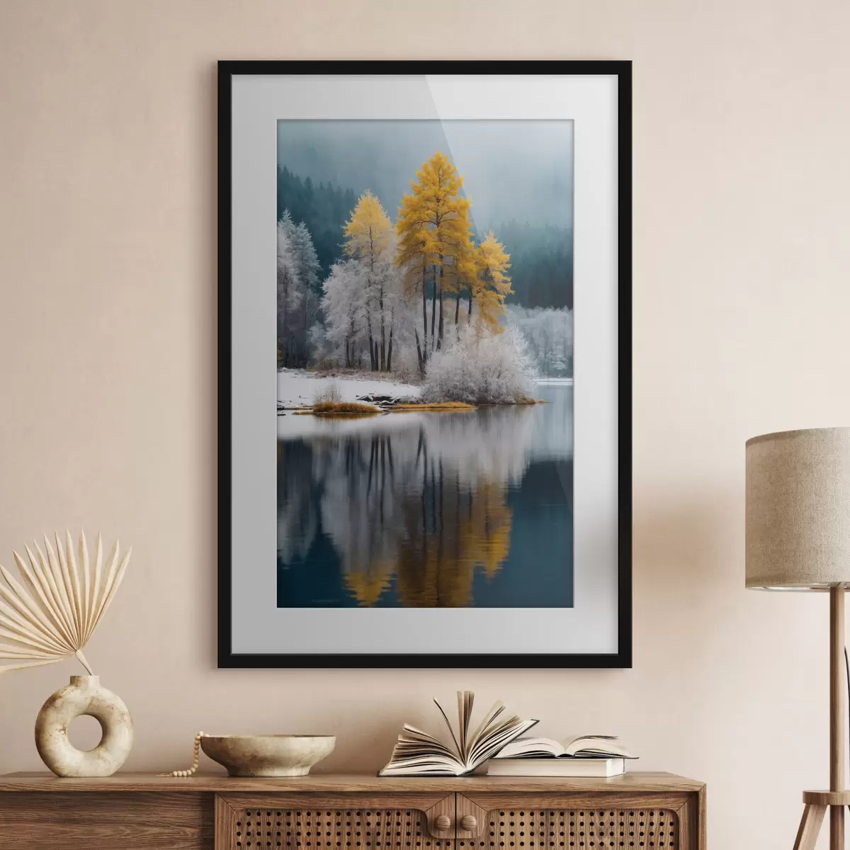 Plakat Zimowy las i jezioro f41785