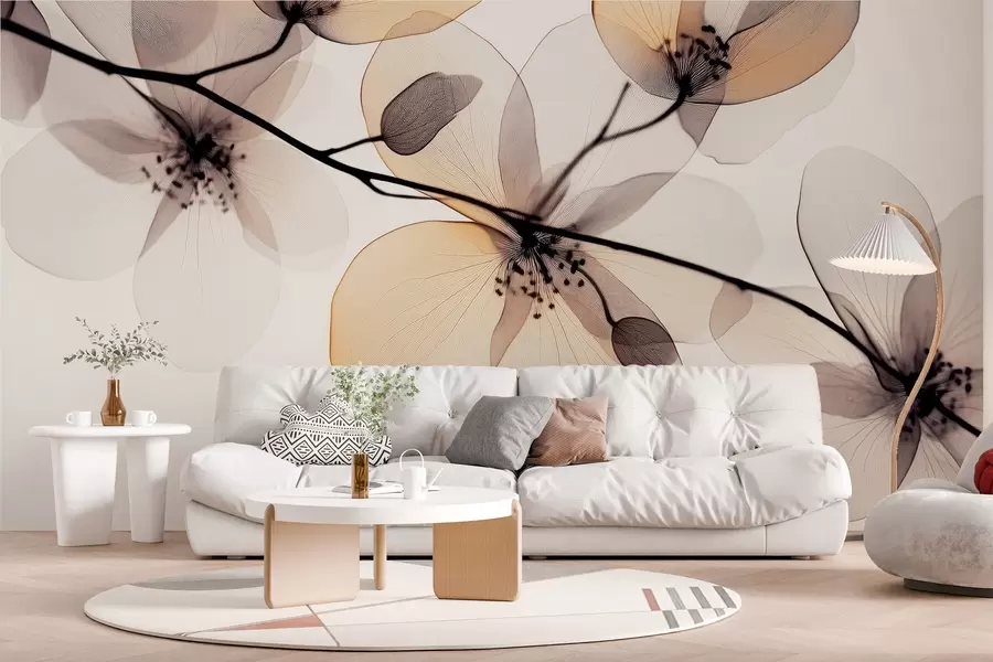 Fototapeta delikatna i wyrafinowana gałązka z przezroczystymi kwiatami  w02630