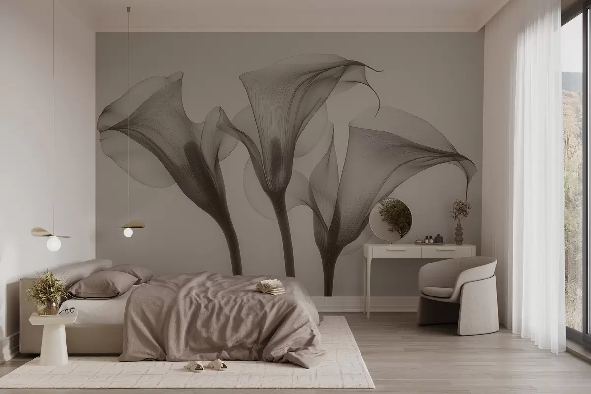 Fototapeta zwiewne, przezroczyste kwiaty zantedeschia w odcieniach beżu  w02632