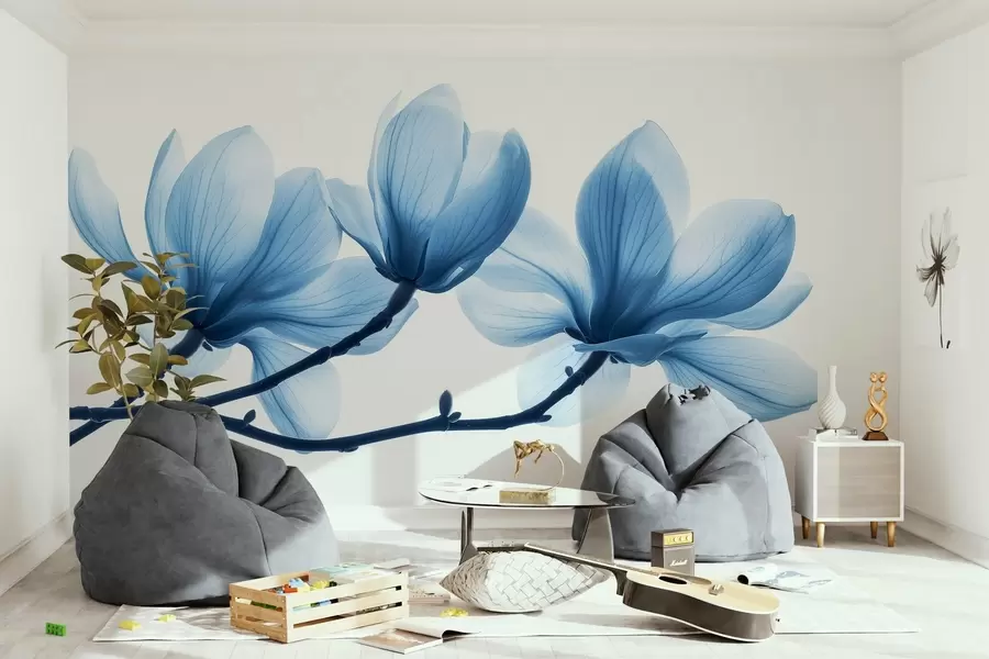 Fototapeta delikatne niebieskie kwiaty magnolii na gałęziach w02633