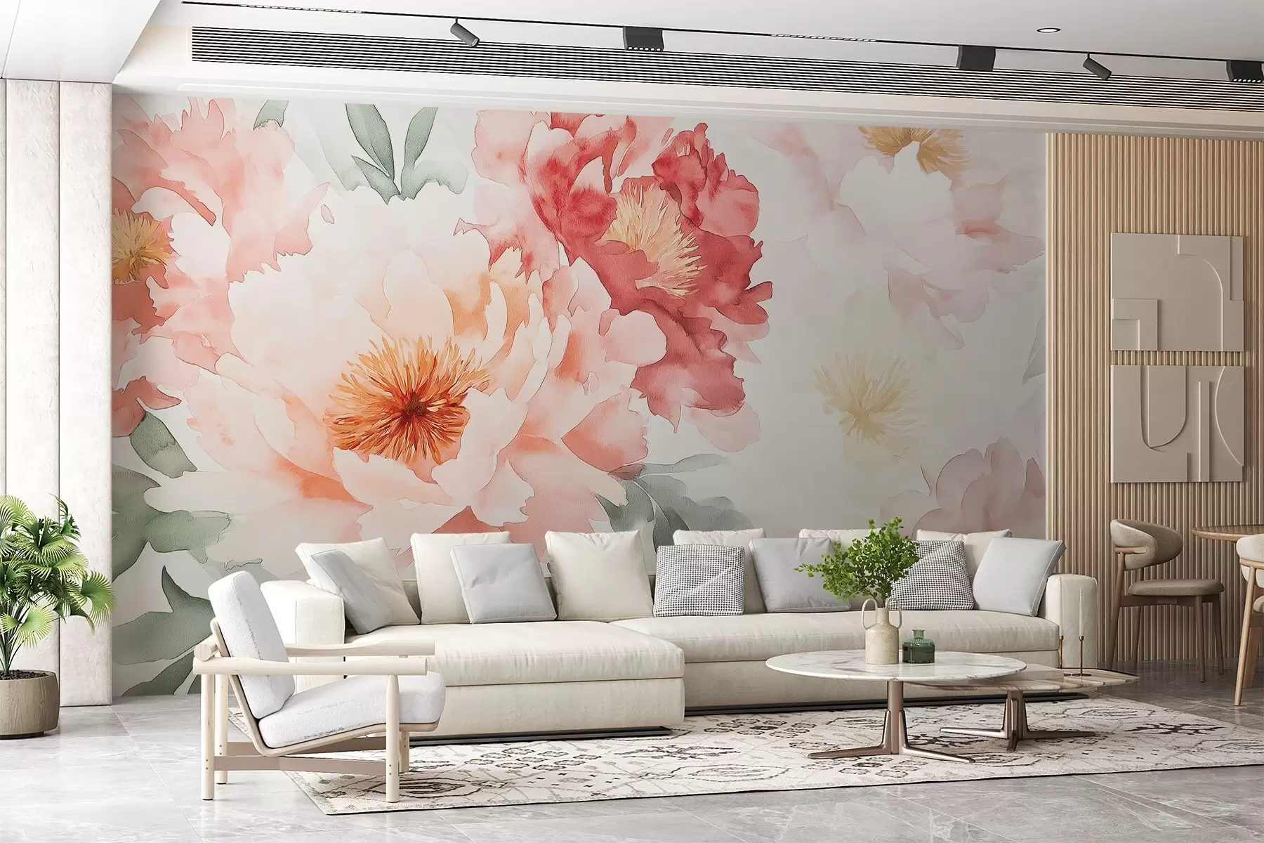 Fototapeta Duże, delikatne piwonie akwarelowe w08571