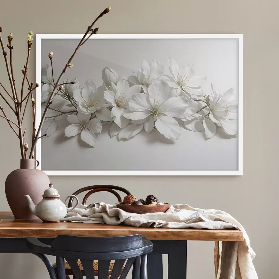 Fototapeta Białe delikatne kwiaty magnolii na jasnym tle f42230