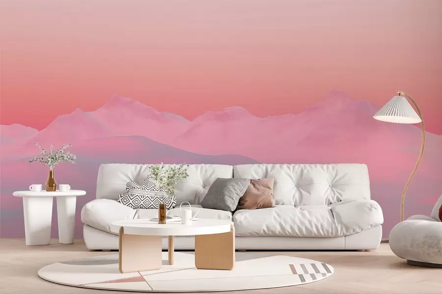 Fototapeta Delikatny malinowy zachód słońca na tle gór i nieba w02234