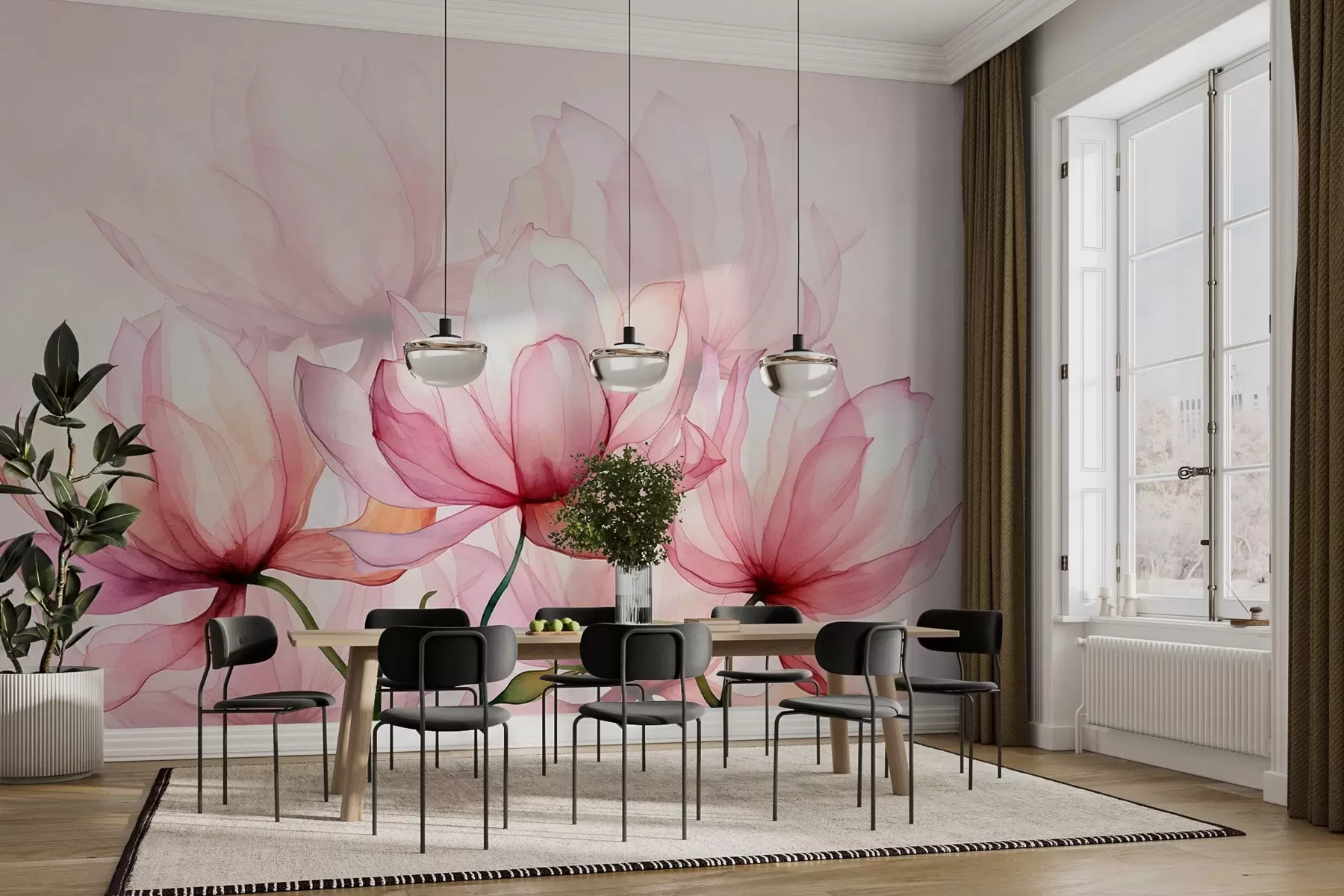 Fototapeta duże różowe kwiaty w02674