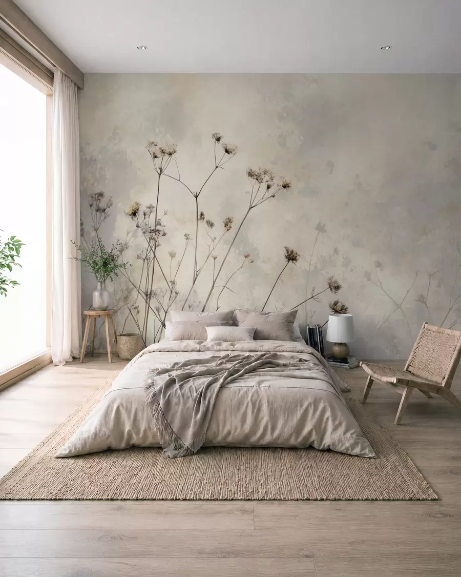 Fototapeta tapeta w stylu eko z dzikimi roślinami w pastelowych kolorach w02684