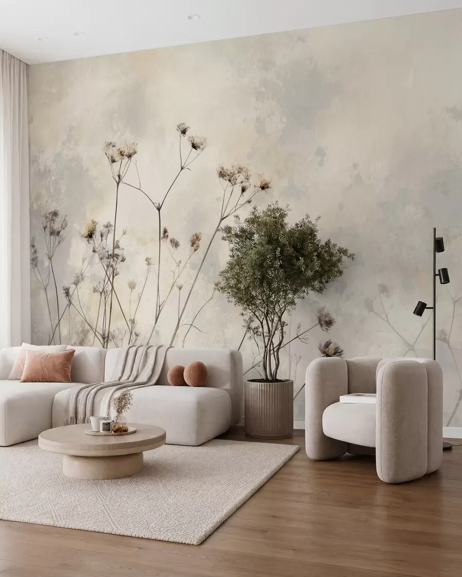 Fototapeta tapeta w stylu eko z dzikimi roślinami w pastelowych kolorach w02684