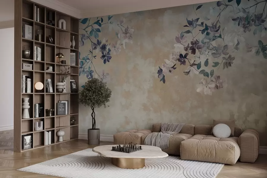 Fototapeta tapeta w stylu retro z gałęziami i kwiatami w02686