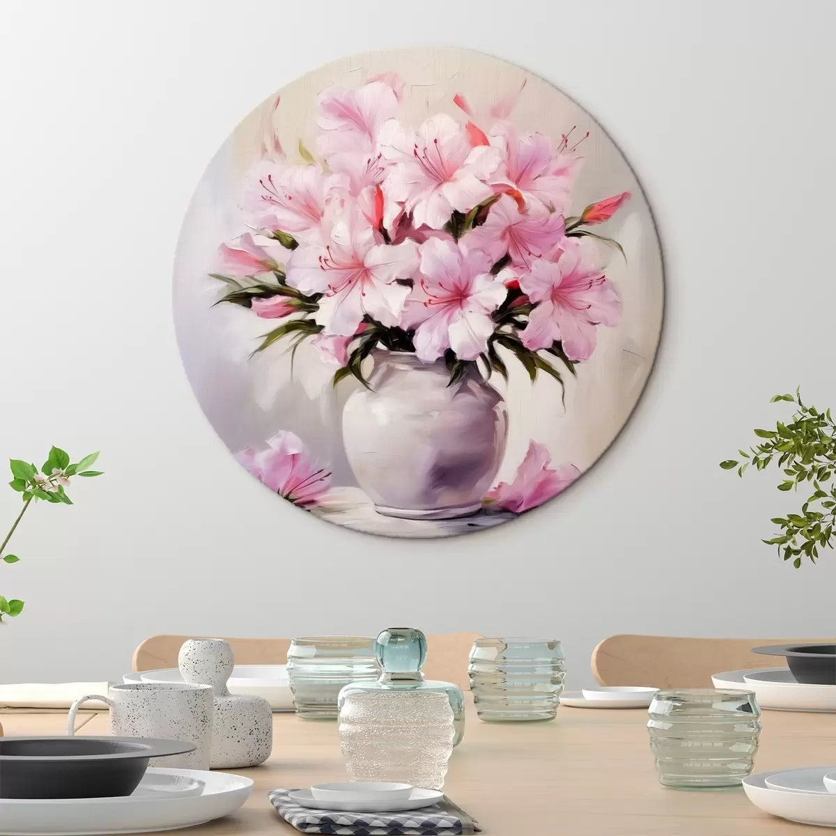 Okrągłe obrazy Różowy hibiskus w doniczce r41472