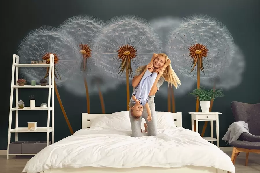 Fototapeta Zwiewne mlecze na ciemnym, naturalnym tle w08498