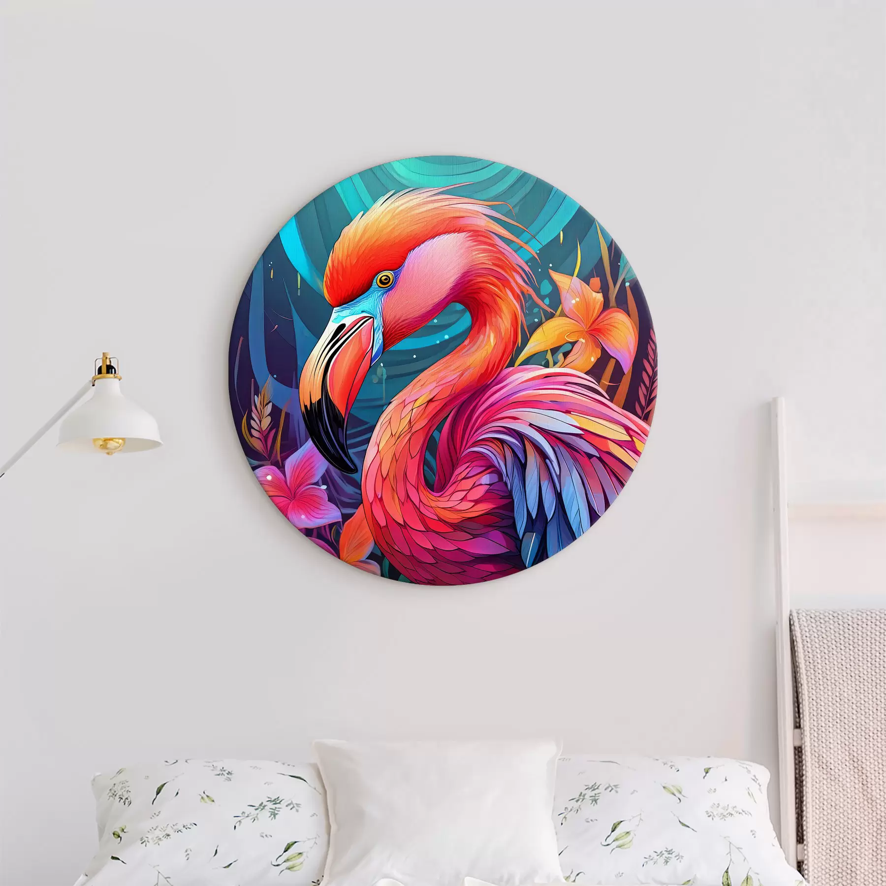 Fototapeta Kolorowy różowy flaming z kwiatami r38609