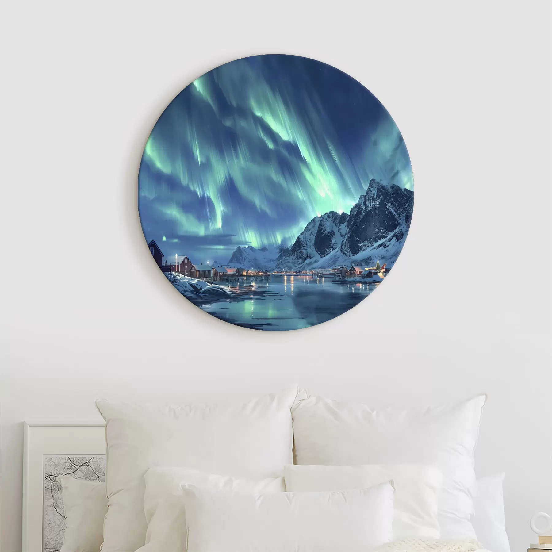 Obraz Norwegia zimowa wioska, zorza polarna, nocne niebo r40300