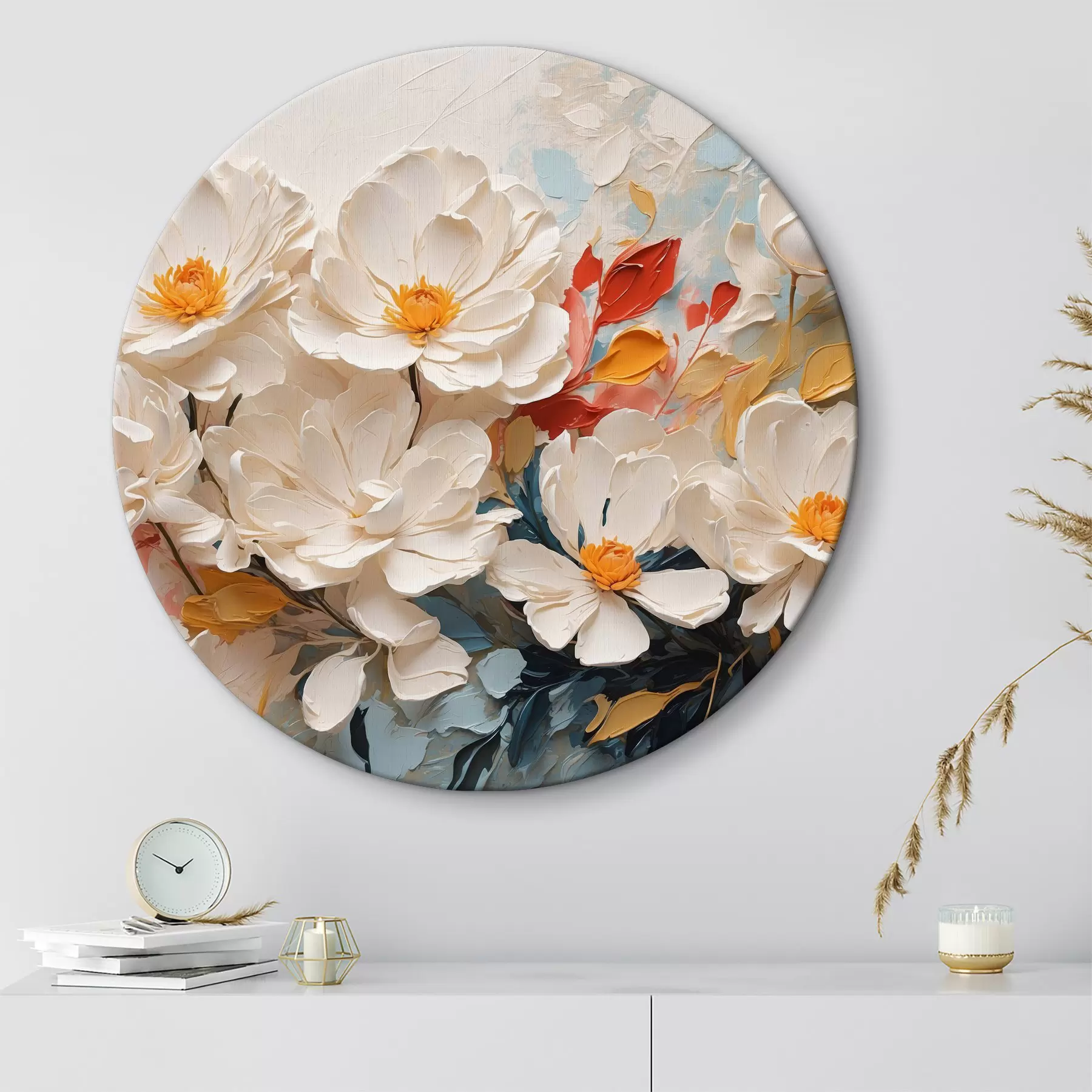 Obraz Abstrakcyjne białe kwiaty w oleju r40862