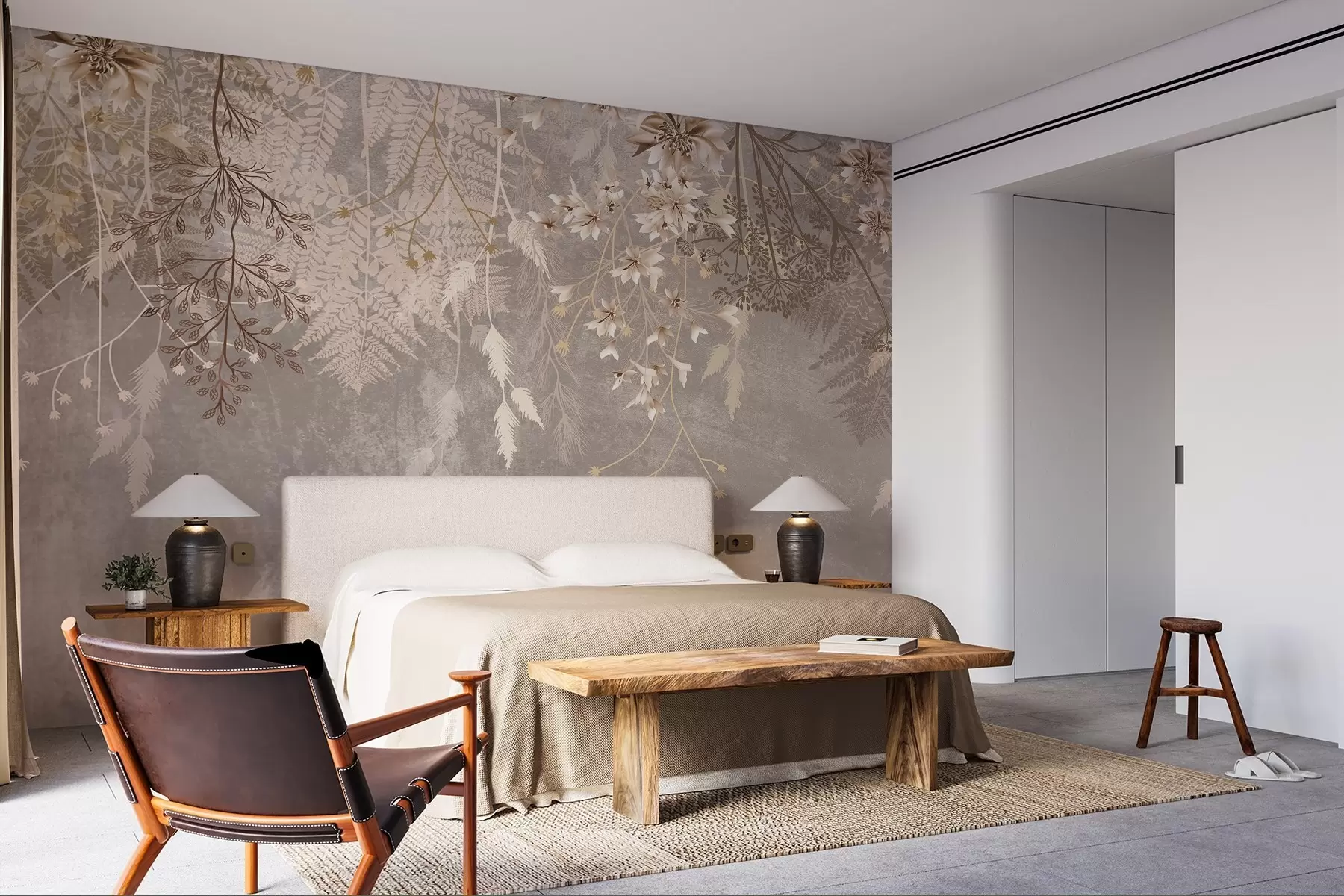 Fototapeta Senne, delikatne, delikatne rośliny, kłosy i kwiaty w brązowych pastelowych kolorach na zamglonym, teksturowanym tle w08606v1