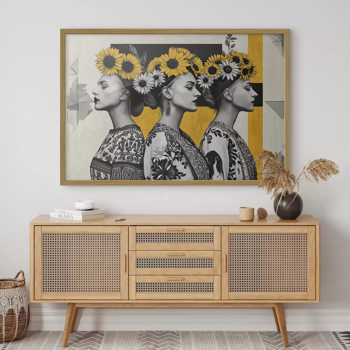 Plakat Piękne kobiety w etnicznych strojach z kluczami do słoneczników f42378
