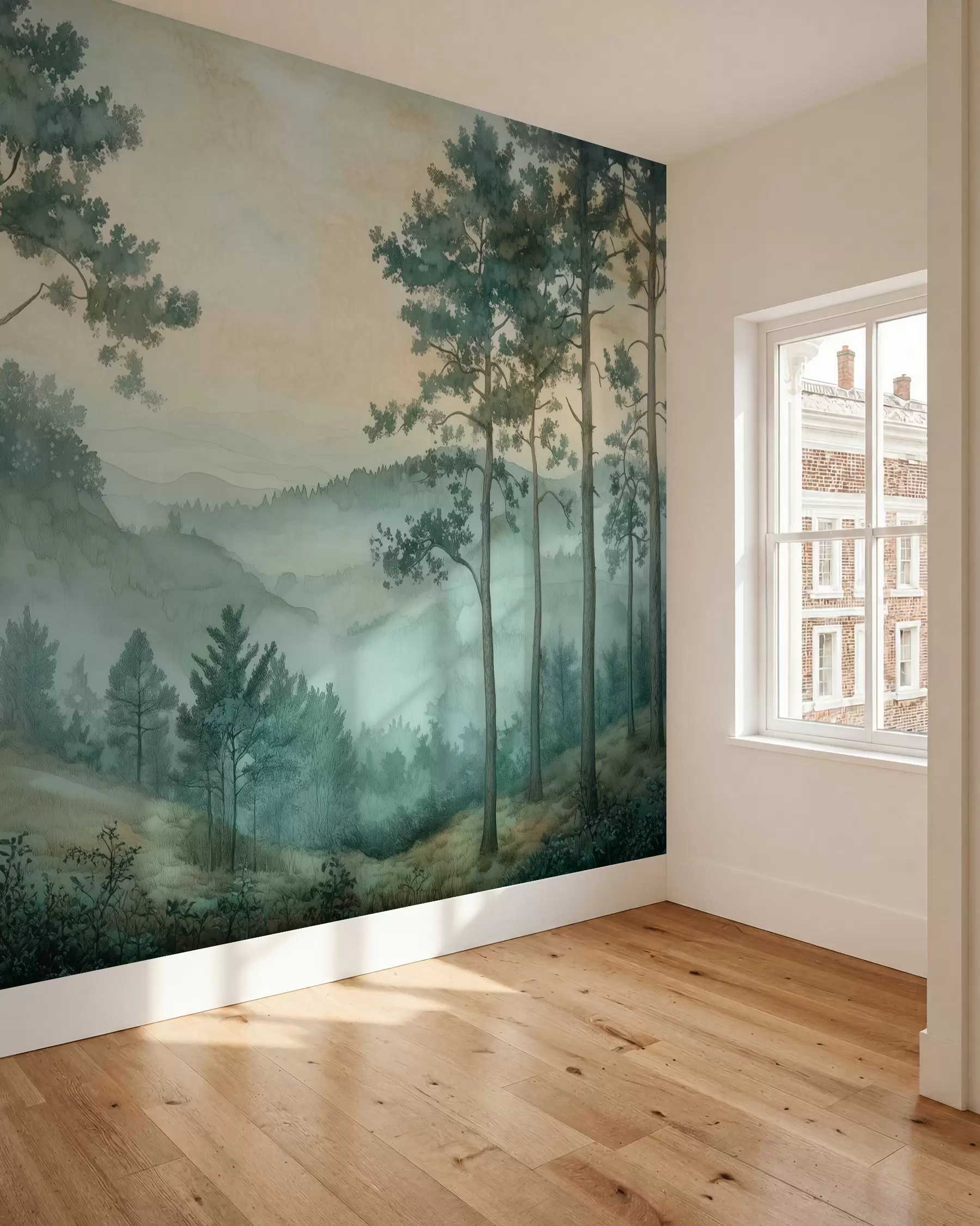 Fototapeta panorama lasu z pagórkami w02690