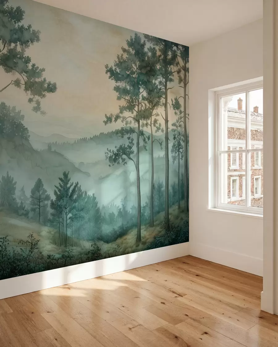 Fototapeta panorama lasu z pagórkami w02690