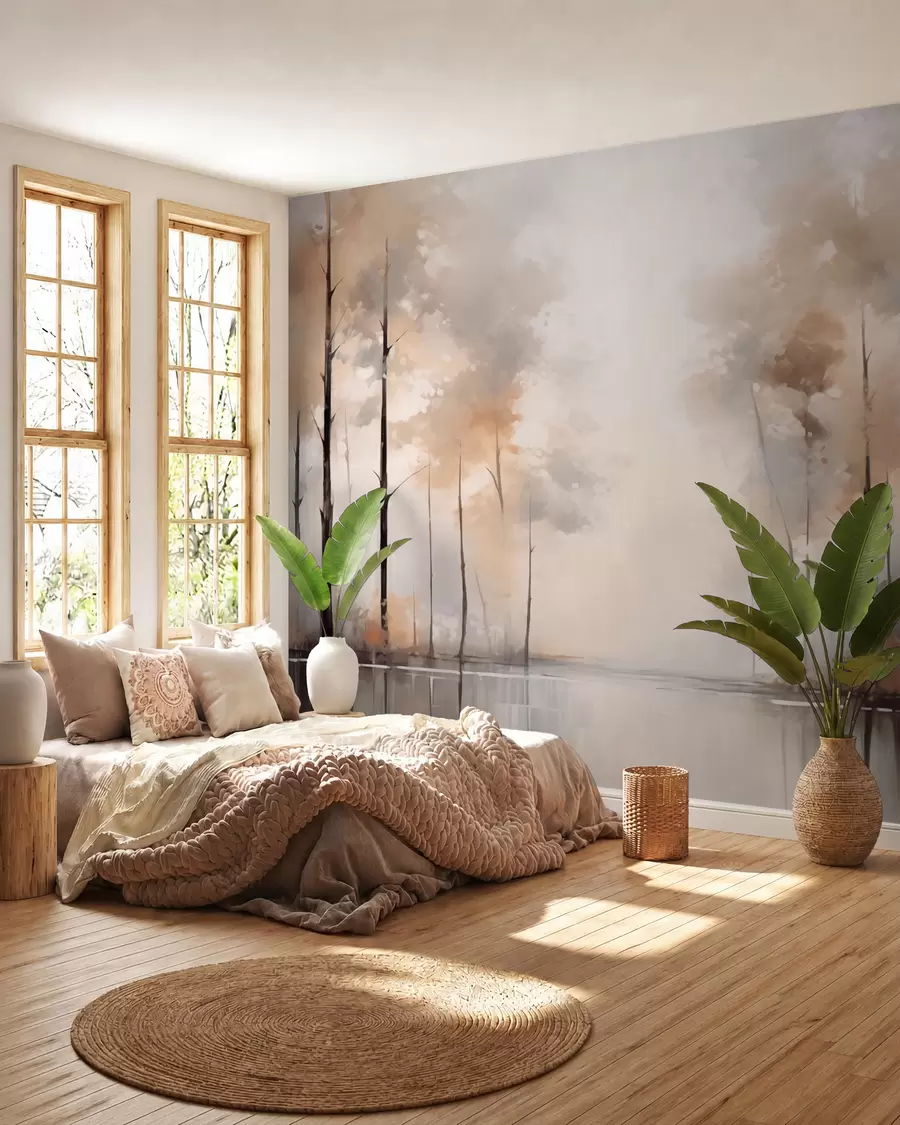 Fototapeta Mglisty las nad stawem w02758