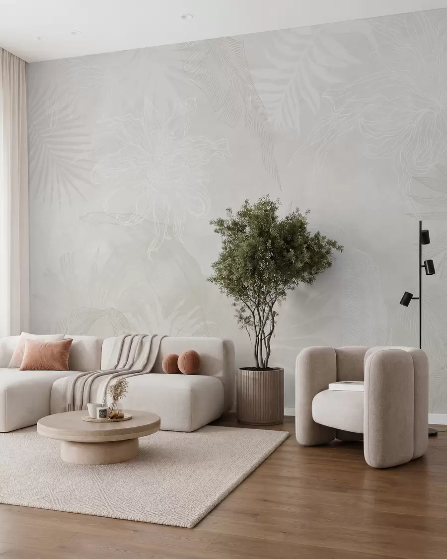 Fototapeta Liście palm w kremowej mgle w02737