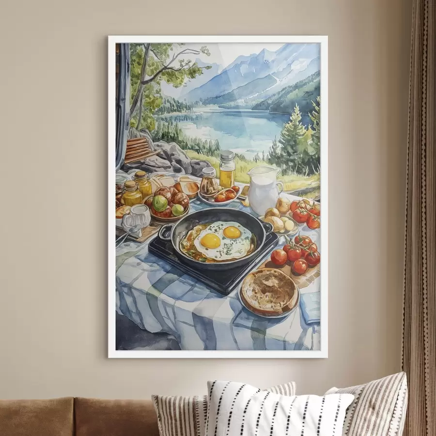 Fototapeta Estetyczne śniadanie w pobliżu jeziora, styl akwareli f42432
