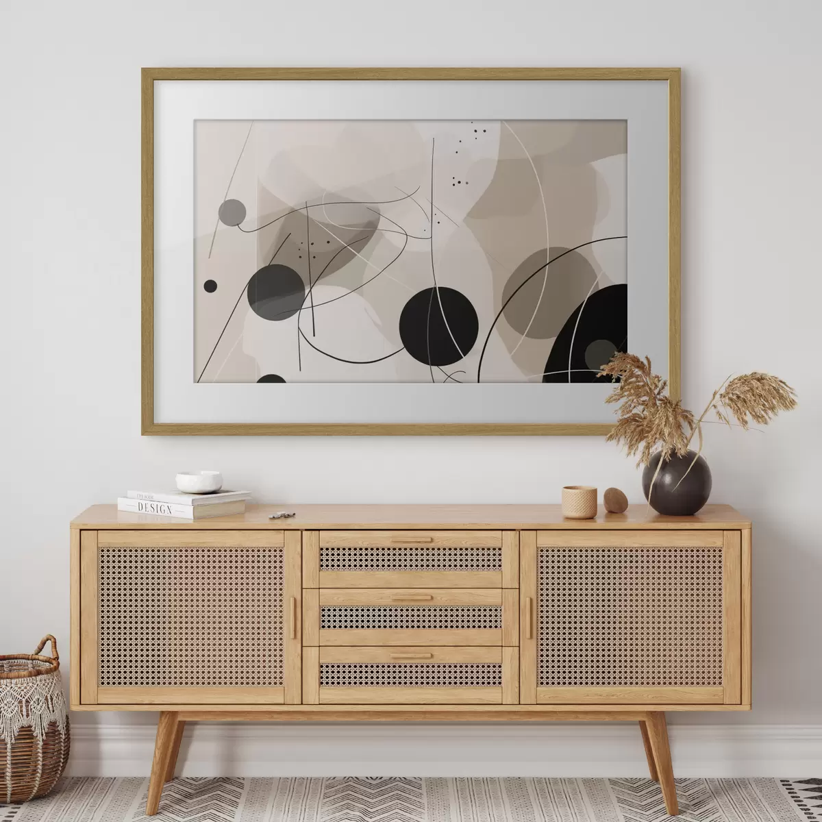 Plakat Abstrakcyjna kompozycja z geometrycznymi kształtami i liniami f42475