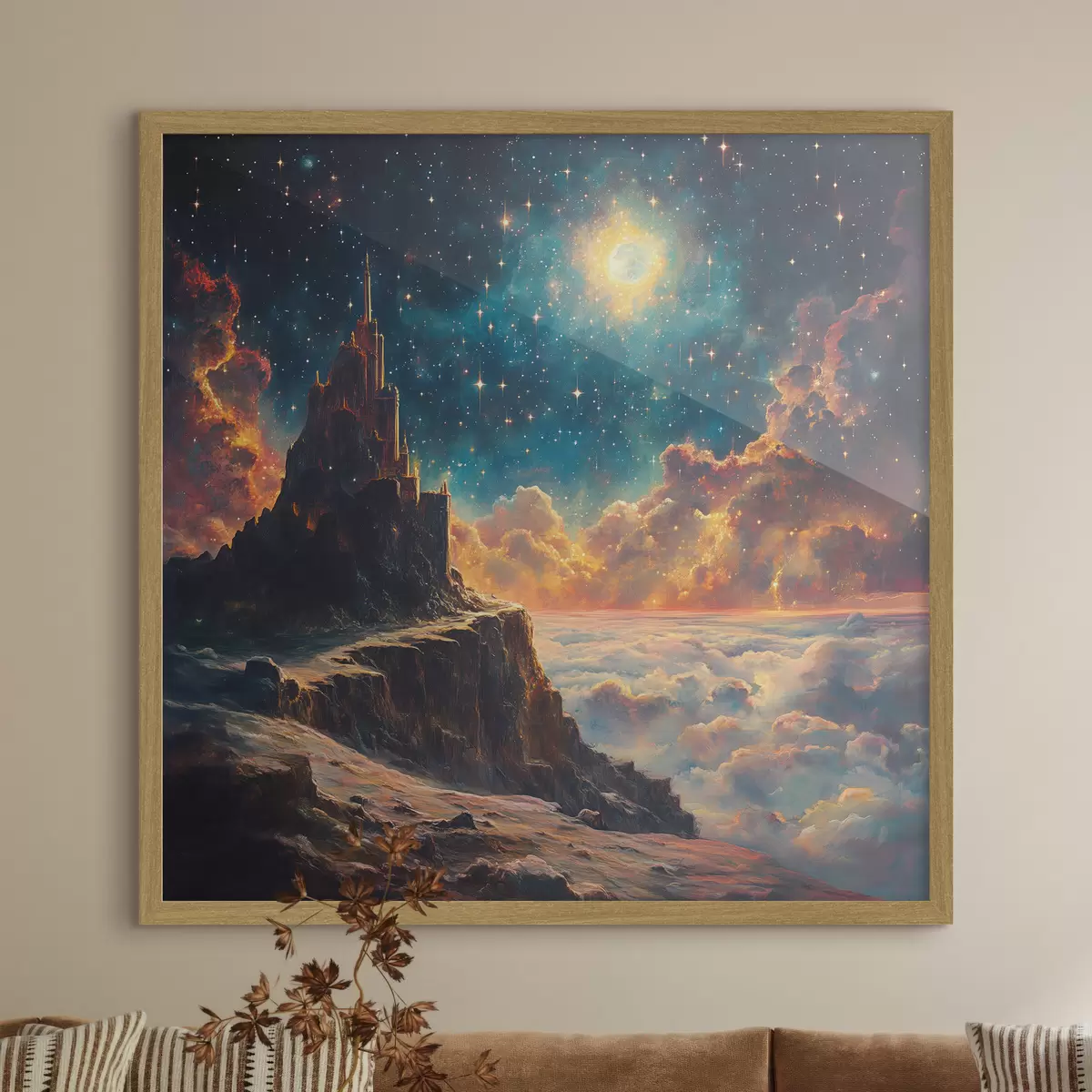 Plakat Góry i nocne rozgwieżdżone niebo f42500