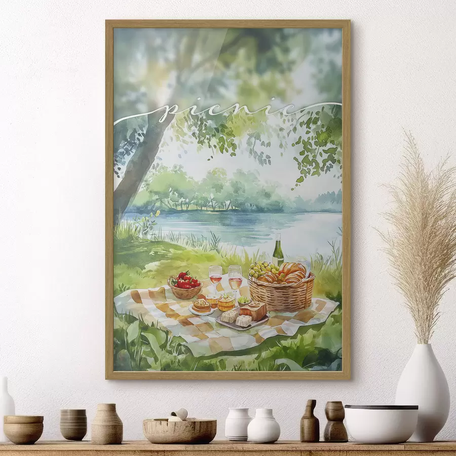 Fototapeta Estetyka pikniku, letnia przyroda, jezioro, romantyczny, styl akwareli f42450
