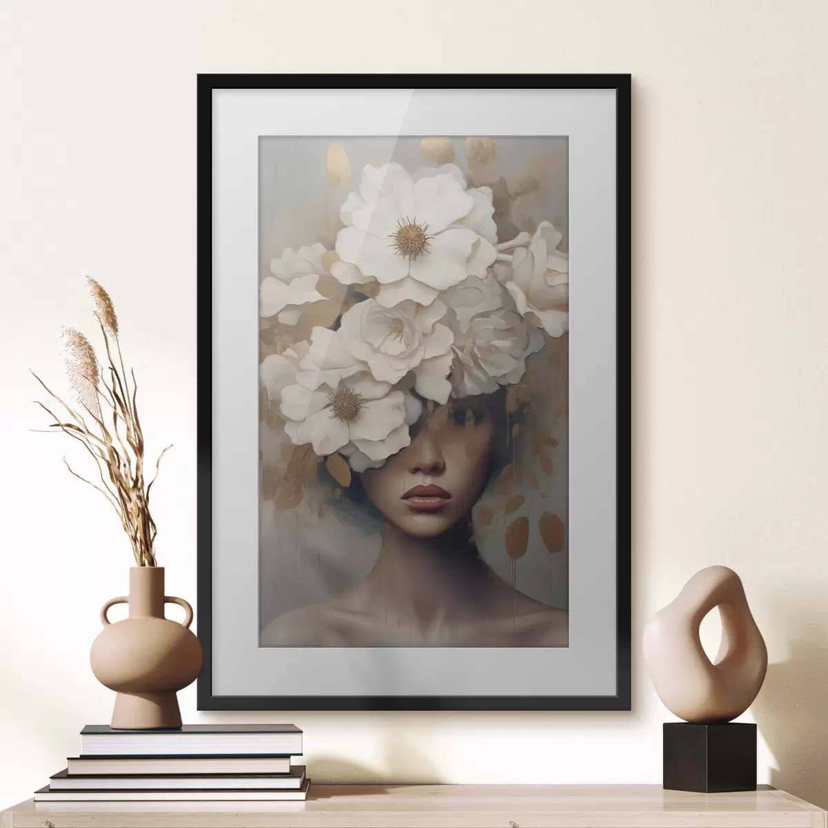 Plakat Portret z białymi kwiatami f42664