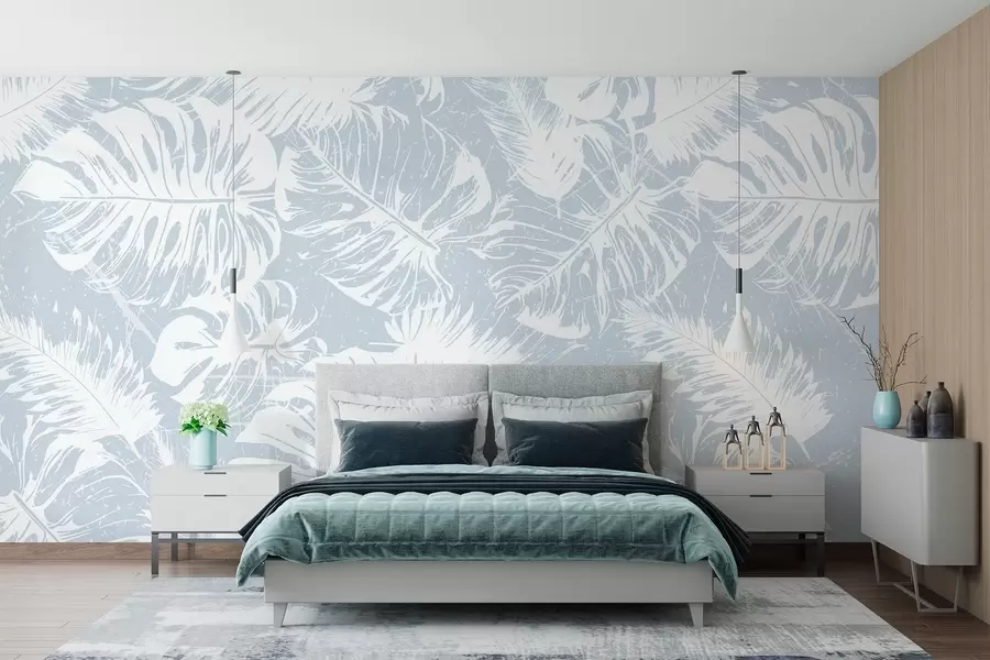 Fototapeta Białe sylwetki liści na teksturowanym tle w02895v2