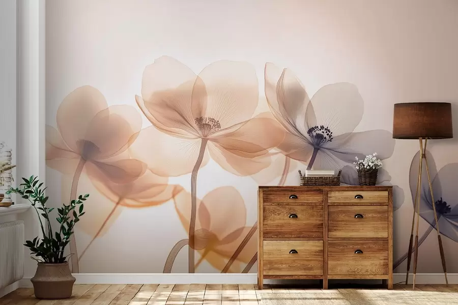 Fototapeta Zwiewne polne kwiaty w niebieskich i pomarańczowych odcieniach w08490v1