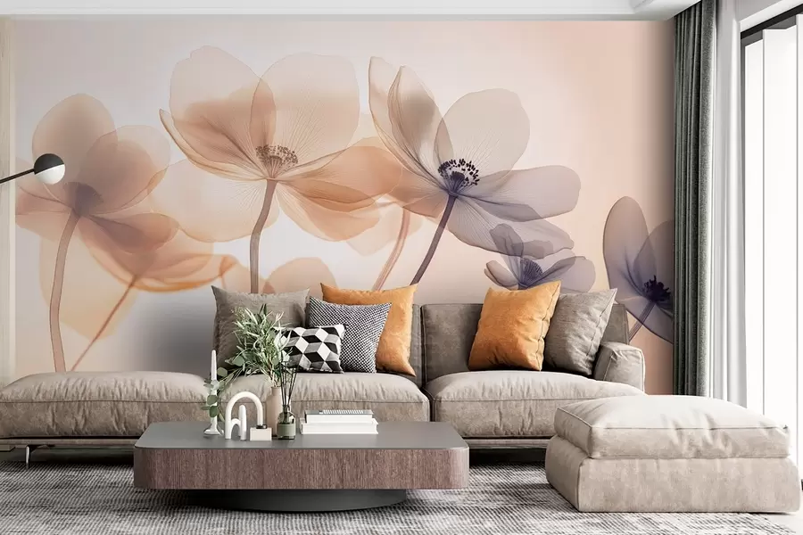 Fototapeta Zwiewne polne kwiaty w niebieskich i pomarańczowych odcieniach w08490v1