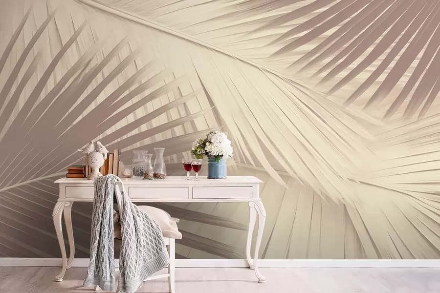 Fototapeta Abstrakcyjne liście palmy w delikatnych odcieniach w08677