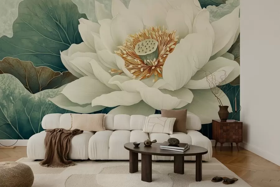 Fototapeta Duża lilia wodna na tle liści w02905