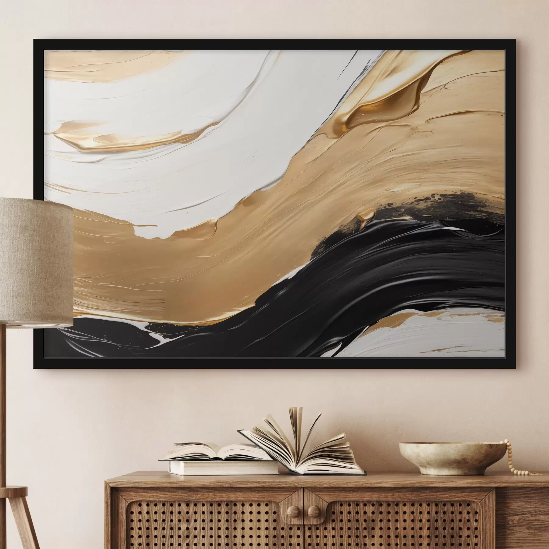 Fototapeta Abstrakcyjna kompozycja z odważnymi pociągnięciami białej, żółtej i czarnej farby f42717