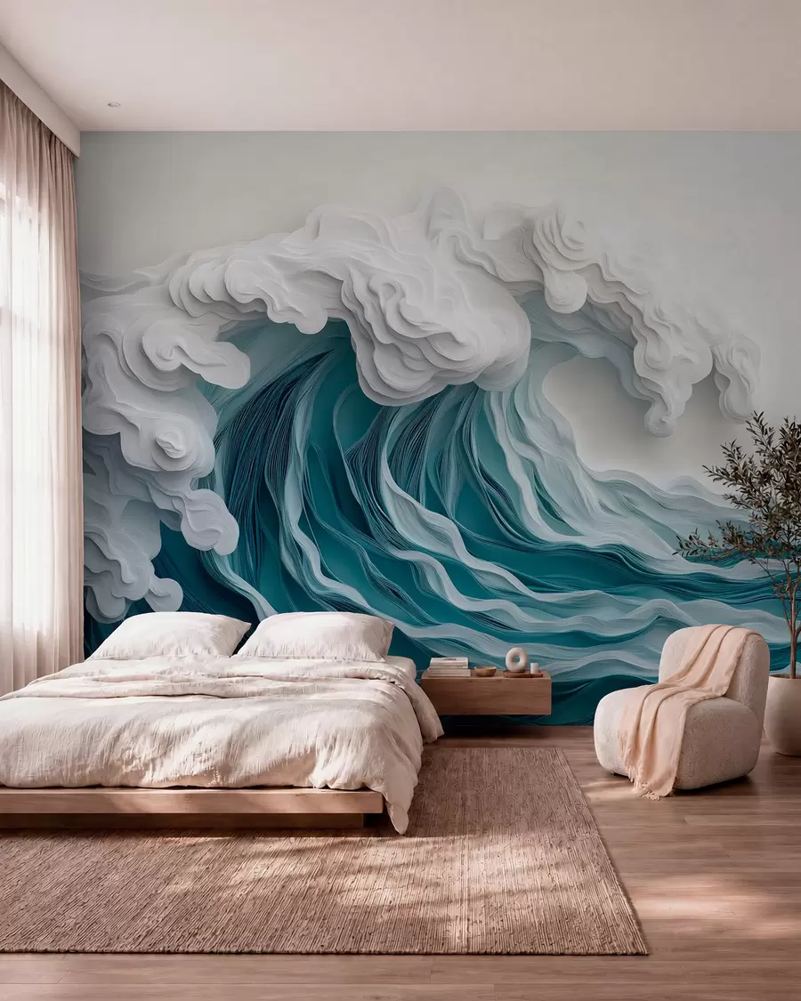 Fototapeta Spieniona fala oceanu w stylu wycinanki w08694