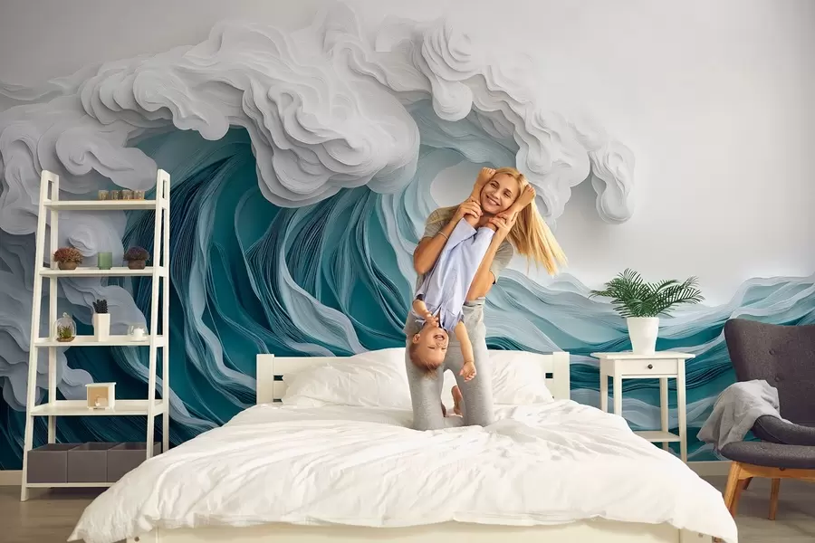 Fototapeta Spieniona fala oceanu w stylu wycinanki w08694