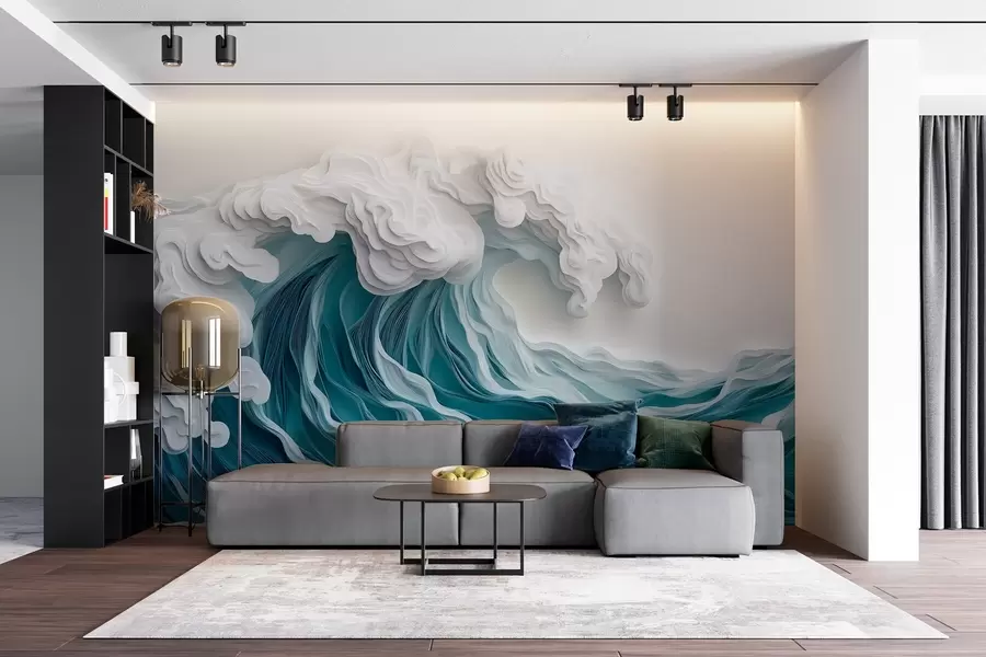 Fototapeta Spieniona fala oceanu w stylu wycinanki w08694