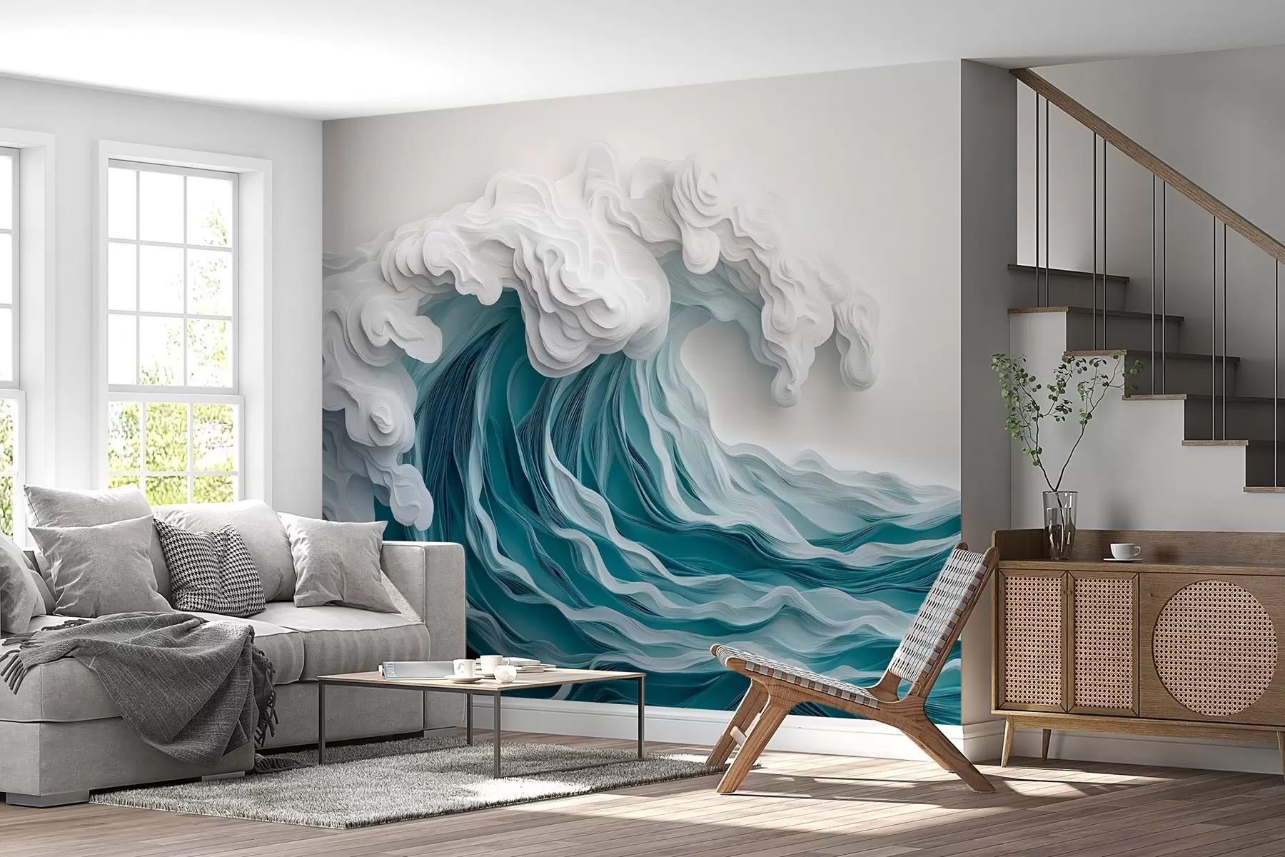 Fototapeta Spieniona fala oceanu w stylu wycinanki w08694