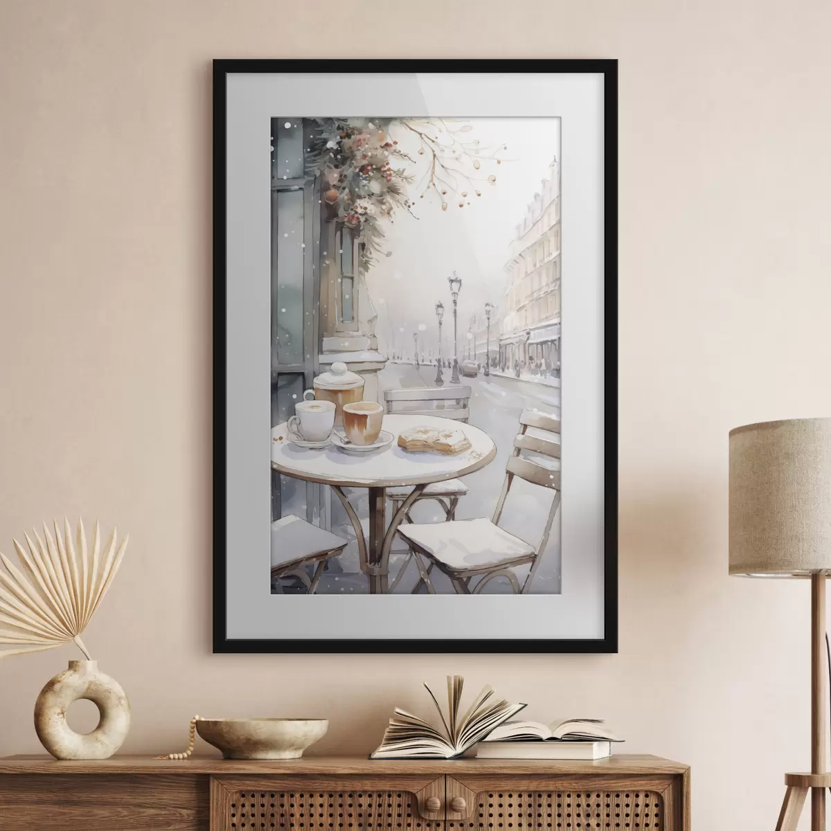 Plakat Estetyczna kawiarnia uliczna, Francja, świeża piekarnia, rysunek w stylu akwareli f42798