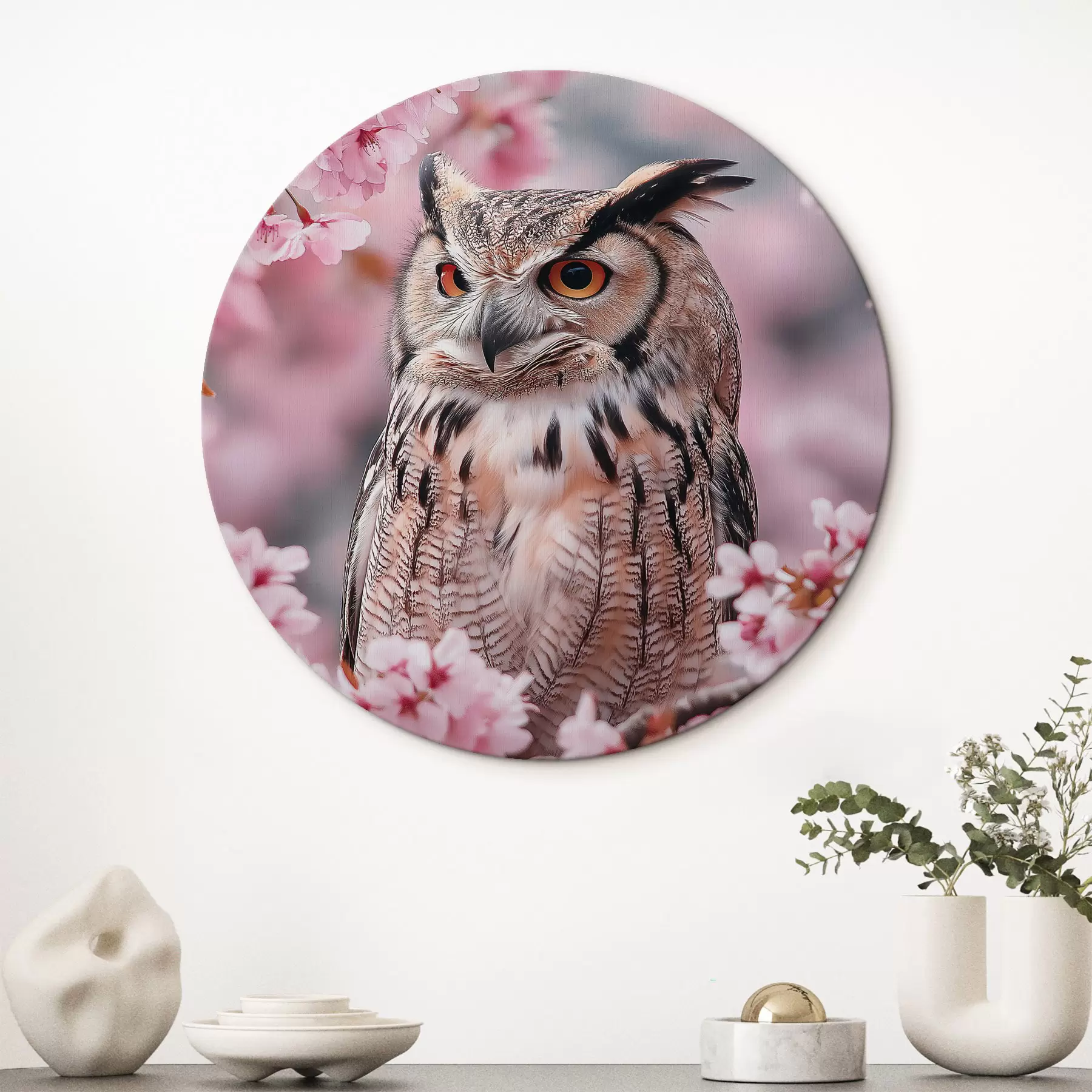 Fototapeta Piękna sowa na gałęzi wiśni, natura, realizm r42784